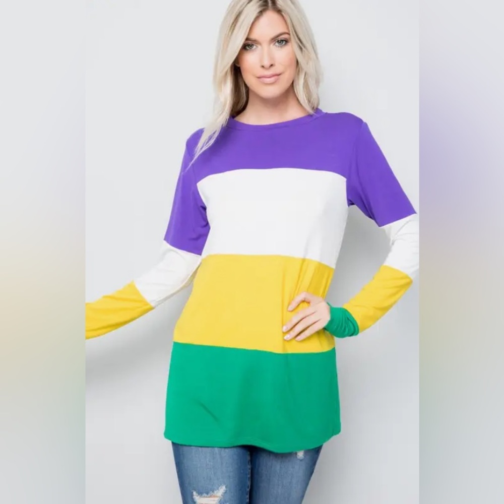 Mardi Gras Striped Tunic Top - Picture 2 of 7